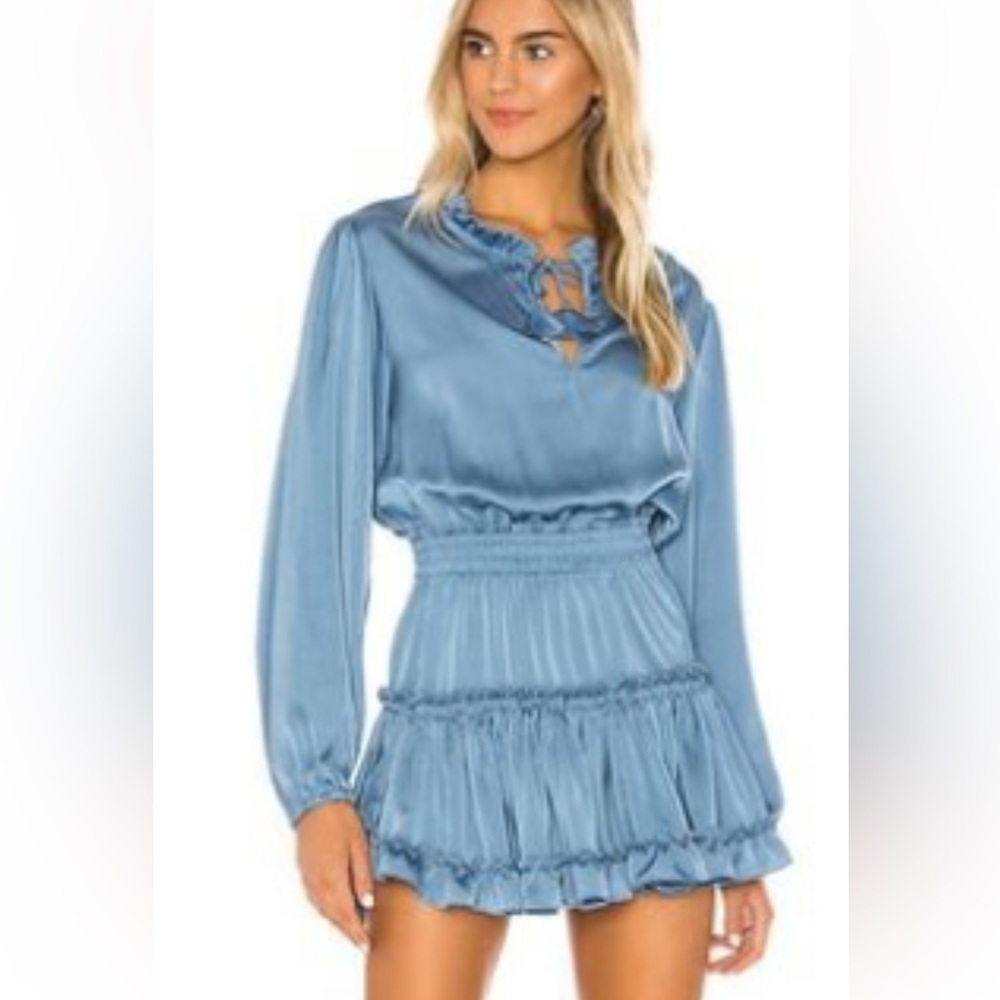 Misa Los Angeles Lorena Elegant Blue Long Sleeve Dress